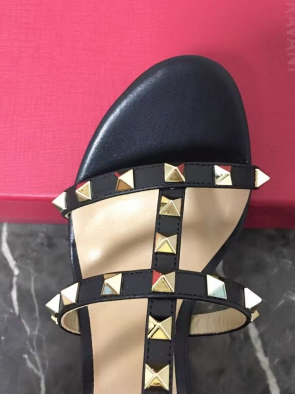Valentino Garavani Gold Rockstud Cage Mule Low Heel Sandals - Picture 6 of 9